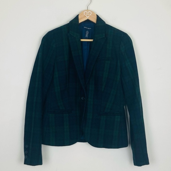 Lucky Brand wool blend navy and green tartan plaid blazer. Size Small - Picture 1 of 5